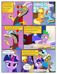 Size: 612x792 | Tagged: safe, edit, edited screencap, imported from derpibooru, screencap, applejack, discord, rainbow dash, spike, twilight sparkle, alicorn, draconequus, dragon, earth pony, pegasus, pony, comic:friendship is dragons, princess twilight sparkle (episode), the return of harmony, big crown thingy, comic, dialogue, element of magic, eyelashes, female, frown, grin, horn, jewelry, male, mare, regalia, screencap comic, smiling, twilight sparkle (alicorn), worried