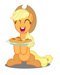 Size: 2190x2738 | Tagged: safe, artist:arvyr, imported from derpibooru, applejack, earth pony, pony, apple family reunion, apple fritter (food), applejack's hat, cowboy hat, cute, eyes closed, female, food, hat, high res, jackabetes, mare, open mouth, simple background, solo, transparent background, uvula, vector