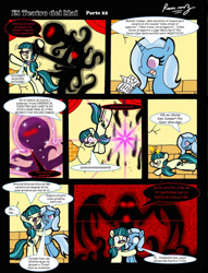 Size: 1024x1339 | Tagged: safe, artist:rammzblood, imported from derpibooru, juniper montage, trixie, earth pony, pony, unicorn, comic, dialogue, equestria girls ponified, female, hug, mare, ponified, spanish, speech bubble