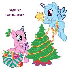 Size: 867x863 | Tagged: safe, artist:pastel-pocky, imported from derpibooru, pinkie pie, rainbow dash, earth pony, pegasus, pony, bald, base, box, christmas, christmas decoration, christmas ornament, christmas star, christmas tree, decoration, holiday, holly, ornament, ornaments, simple background, transparent background, tree