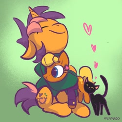 Size: 2048x2048 | Tagged: safe, artist:pfeffaroo, imported from derpibooru, ms. harshwhinny, oc, oc only, oc:kettle chip, cat, pony, unicorn, floating heart, heart, pet, plushie, solo