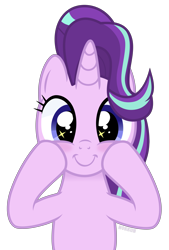 Size: 5000x7390 | Tagged: safe, artist:n0kkun, imported from derpibooru, starlight glimmer, pony, unicorn, absurd resolution, blushing, c:, cute, female, glimmerbetes, looking at you, mare, simple background, smiling, smiling at you, solo, starry eyes, transparent background, vector, wingding eyes