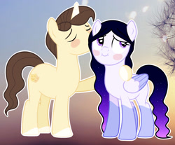 Size: 1280x1058 | Tagged: safe, artist:cindystarlight, imported from derpibooru, oc, oc only, oc:night light star, pegasus, pony, unicorn, duo, female, kissing, male, mare, stallion