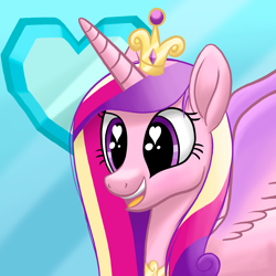 Size: 3000x3000 | Tagged: safe, artist:stellardust, derpibooru exclusive, imported from derpibooru, princess cadance, alicorn, pony, bust, canterlot wedding 10th anniversary, crown, crystal heart, female, gradient background, heart eyes, high res, jewelry, mare, open mouth, regalia, solo, spread wings, wingding eyes, wings