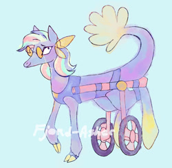 Size: 1280x1253 | Tagged: safe, artist:fjord-asher, imported from derpibooru, oc, oc only, classical hippogriff, hippogriff, hybrid, pony, seapony (g4), blue background, female, fish tail, glasses, mare, signature, simple background, smiling, solo, tail, wheelchair