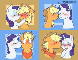 Size: 1800x1400 | Tagged: safe, artist:dimbulb, imported from derpibooru, applejack, rarity, earth pony, pony, unicorn, applejack (male), applelusive (gay), applelusive (straight), bandana, blushing, cheek kiss, elusive, female, gay, half r63 shipping, kissing, lesbian, male, rarijack, rarijack (straight), rule 63, shipping, straight