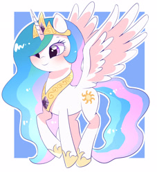 Size: 2612x2876 | Tagged: safe, artist:leo19969525, imported from derpibooru, princess celestia, alicorn, pony, cute, cutelestia, female, horn, jewelry, mare, regalia, simple background, smiling, solo, spread wings, white background, wings