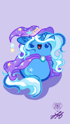 Size: 1080x1920 | Tagged: safe, artist:stainedglasslighthea, imported from derpibooru, trixie, pony, unicorn, :d, beady eyes, bean pony, chibi, cute, diatrixes, ear fluff, female, open mouth, open smile, phone wallpaper, potato pony, simple background, smiling, solo, wallpaper