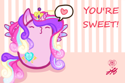 Size: 3000x2000 | Tagged: safe, artist:stainedglasslighthea, imported from derpibooru, princess cadance, alicorn, pony, bean pony, cute, cutedance, female, heart, kissy face, potato pony, solo, speech bubble, wallpaper