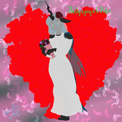 Size: 1500x1500 | Tagged: safe, artist:darnelg, imported from derpibooru, queen chrysalis, anthro, changeling, changeling queen, canterlot wedding 10th anniversary, clothes, dress, female, flower, flower in hair, jewelry, looking at you, marriage, ring, wedding, wedding dress, wedding ring, wedding veil