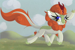 Size: 1280x861 | Tagged: safe, artist:windykirin, imported from derpibooru, autumn blaze, kirin, female, grin, long eyelashes, looking at you, smiling, solo