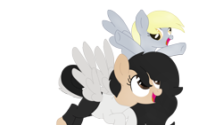 Size: 7257x4080 | Tagged: safe, artist:fededash, imported from derpibooru, derpy hooves, oc, oc:pandauwu, flying, png, simple background, transparent background