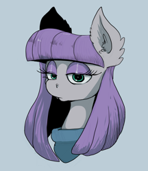 Size: 1326x1536 | Tagged: safe, artist:paskanaakka, derpibooru exclusive, imported from derpibooru, maud pie, earth pony, pony, bust, ear fluff, female, lidded eyes, mare, portrait, simple background, solo