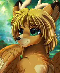 Size: 1446x1764 | Tagged: safe, artist:pridark, imported from derpibooru, oc, oc only, oc:antonin, deer, deer pony, hybrid, original species, peryton, bust, commission