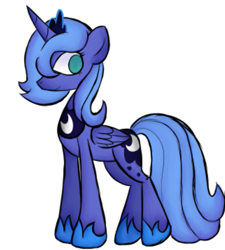 Size: 483x537 | Tagged: safe, artist:alandisc, imported from derpibooru, princess luna, alicorn, pony, female, looking back, no pupils, simple background, smiling, solo, white background