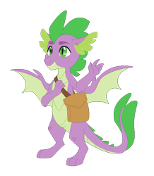 Size: 563x645 | Tagged: safe, artist:joburii, imported from derpibooru, spike, dragon, alternate design, bag, male, simple background, solo, transparent background, winged spike, wings