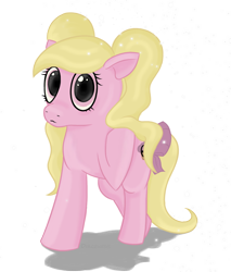 Size: 920x1080 | Tagged: safe, artist:underwoodart, imported from derpibooru, oc, oc:sugary cupcake, earth pony, pony, blonde mane, bow, earth pony oc, female, mare, pigtails, pink coat, pink eyes, simple background, tail, tail bow, transparent background, white background