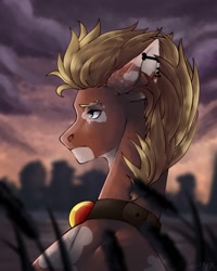 Size: 1600x2000 | Tagged: safe, artist:bulkaaoga, imported from derpibooru, oc, oc only, earth pony, pony, bust, commission, ear piercing, earth pony oc, outdoors, piercing, solo, ych result