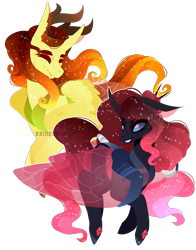 Size: 2453x3128 | Tagged: safe, artist:ryrxian, imported from derpibooru, oc, oc only, changedling, changeling, pony, changedling oc, changeling oc, duo, ethereal mane, red changeling, simple background, starry mane, transparent background