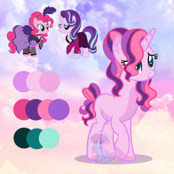 Size: 750x750 | Tagged: safe, artist:shiee-artopia223, imported from derpibooru, pinkie pie, starlight glimmer, pony, unicorn, base used, clothes, dress, eyelashes, female, fusion, mare, saloon dress, saloon pinkie