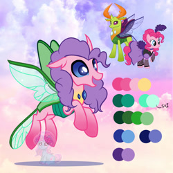 Size: 1280x1280 | Tagged: safe, artist:shiee-artopia223, imported from derpibooru, pinkie pie, thorax, changedling, changeling, pony, base used, clothes, dress, female, fusion, king thorax, male, mare, saloon dress, saloon pinkie, smiling