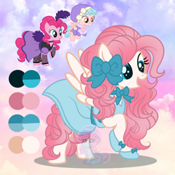 Size: 900x900 | Tagged: safe, artist:shiee-artopia223, imported from derpibooru, cozy glow, pinkie pie, earth pony, pegasus, pony, base used, bow, clothes, dress, eyelashes, female, fusion, hair bow, mare, saloon dress, saloon pinkie, wings