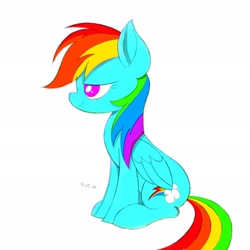 Size: 2048x2048 | Tagged: safe, artist:huodx, rainbow dash, pegasus, pony, female, mare, simple background, sitting, smiling