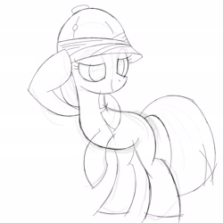 Size: 2048x2048 | Tagged: safe, artist:huodx, twilight sparkle, pony, unicorn, female, hat, mare, monochrome, raised hoof, smiling, unicorn twilight, wip