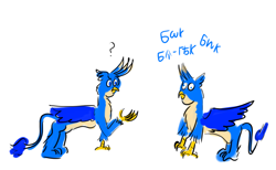 Size: 5200x3200 | Tagged: safe, artist:horsesplease, imported from ponybooru, gallus, griffon, clucking, confused, derp, duality, gallus the rooster, gallusposting, self griffondox