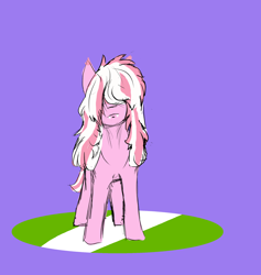 Size: 1800x1900 | Tagged: safe, artist:rambles, imported from derpibooru, oc, oc only, oc:pink pumpkin, bat pony, bat pony oc, colored, colored sketch, fangs, flat colors, hair over eyes, looking at you, sketch, solo