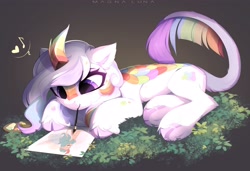 Size: 4096x2807 | Tagged: safe, artist:magnaluna, imported from derpibooru, rain shine, oc, oc only, oc:cloudy canvas, kirin, cute, drawing, kirinbetes, mascot, mouth hold, paintbrush, solo