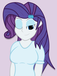 Size: 1968x2599 | Tagged: safe, artist:rugalack moonstar, imported from derpibooru, rarity, human, equestria girls, female, one eye closed, simple background, smiling, solo, wink