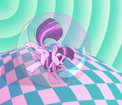 Size: 1680x1437 | Tagged: safe, artist:metalscratch, imported from derpibooru, twilight sparkle, pony, unicorn, abstract background, checkered floor, commission, cute, hamster ball, rolled out, solo, unicorn twilight, video game