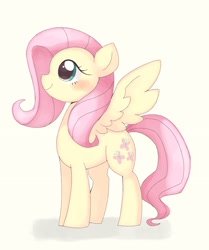 Size: 1706x2045 | Tagged: safe, artist:ginmaruxx, imported from derpibooru, fluttershy, pegasus, pony, blushing, cute, daaaaaaaaaaaw, female, mare, shyabetes, simple background, smiling, solo, spread wings, white background, wings