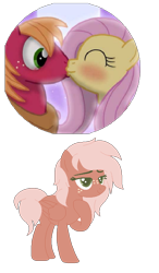 Size: 482x826 | Tagged: safe, artist:foxykitsunestiles, artist:selenaede, imported from derpibooru, big macintosh, fluttershy, oc, oc:cherry tree, earth pony, pegasus, pony, base used, blushing, female, fluttermac, freckles, kissing, lidded eyes, male, mare, offspring, parent:big macintosh, parent:fluttershy, parents:fluttermac, pegasus oc, shipping, simple background, smiling, stallion, straight, transparent background