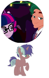 Size: 612x966 | Tagged: safe, artist:foxykitsunestiles, artist:selenaede, imported from derpibooru, sci-twi, timber spruce, twilight sparkle, oc, oc:emerald star, human, pony, unicorn, equestria girls, base used, female, horn, lidded eyes, male, offspring, parent:timber spruce, parent:twilight sparkle, parents:timbertwi, screencap reference, shipping, simple background, smiling, stallion, straight, timbertwi, transparent background, unicorn oc