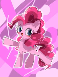 Size: 768x1024 | Tagged: safe, artist:pnpn_721, imported from derpibooru, pinkie pie, earth pony, pony, female, looking at you, mare, pink background, simple background, solo