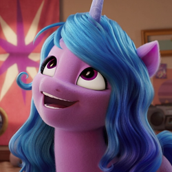 Size: 700x700 | Tagged: safe, imported from derpibooru, screencap, izzy moonbow, pony, unicorn, spoiler:my little pony: a new generation, cropped, female, g5, mare, my little pony: a new generation, open mouth, smiling, solo