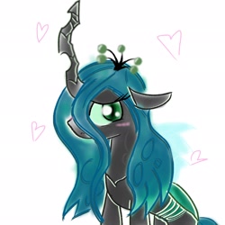 Size: 2048x2048 | Tagged: safe, artist:tiga mega, imported from derpibooru, queen chrysalis, changeling, changeling queen, crown, female, heart, jewelry, looking at you, mare, regalia, simple background, solo, white background