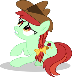 Size: 3447x3688 | Tagged: safe, alternate version, artist:thatusualguy06, imported from derpibooru, candy apples, earth pony, pony, the summer sun setback, .svg available, apple family member, bow, cowboy hat, female, hair bow, hat, high res, mare, simple background, solo, svg, transparent background, vector, worried