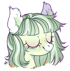 Size: 1920x1948 | Tagged: safe, artist:strangle12, imported from derpibooru, oc, oc only, earth pony, pony, base used, bust, ear fluff, earth pony oc, eyes closed, simple background, smiling, solo, white background