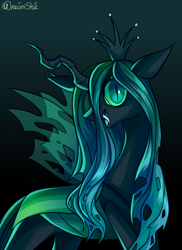 Size: 2036x2800 | Tagged: source needed, safe, artist:neonishe, imported from derpibooru, queen chrysalis, changeling, changeling queen, pony, canterlot wedding 10th anniversary, crown, female, jewelry, looking at you, regalia, solo