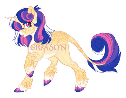 Size: 3200x2482 | Tagged: safe, artist:gigason, imported from derpibooru, oc, oc:cosmic joy, pony, unicorn, cloven hooves, female, mare, obtrusive watermark, offspring, parent:lemon hearts, parent:shining armor, simple background, solo, tongue out, transparent background, watermark