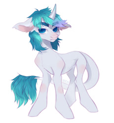 Size: 1280x1383 | Tagged: safe, artist:meggychocolatka, imported from derpibooru, oc, oc only, pony, unicorn, commission, ear fluff, floppy ears, frown, horn, male, simple background, solo, stallion, unicorn oc, white background, ych result