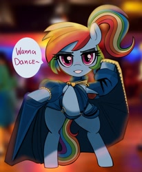 Size: 1950x2369 | Tagged: safe, artist:_ton618_, imported from derpibooru, rainbow dash, pegasus, pony, alternate hairstyle, belly, bipedal, clothes, exposed belly, female, gameloft interpretation, lidded eyes, mare, ponytail, sexy, solo, speech bubble, stupid sexy rainbow dash, talking, talking to viewer