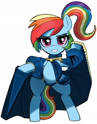 Size: 1830x2324 | Tagged: safe, alternate version, artist:_ton618_, imported from derpibooru, rainbow dash, pegasus, pony, alternate hairstyle, belly, bipedal, clothes, exposed belly, female, gameloft interpretation, lidded eyes, mare, ponytail, sexy, simple background, solo, stupid sexy rainbow dash, white background, wide hips