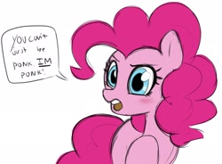 Size: 2048x1508 | Tagged: safe, artist:_ton618_, imported from derpibooru, pinkie pie, earth pony, pony, female, mare, open mouth, ponk, simple background, solo, speech bubble, talking, white background