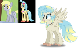 Size: 1280x794 | Tagged: safe, artist:purplepotato04, imported from derpibooru, derpy hooves, princess skystar, oc, classical hippogriff, hippogriff, my little pony: the movie, blue eyes, blue mane, blue tail, ear fluff, interspecies offspring, jewelry, magical lesbian spawn, messy mane, messy tail, multicolored mane, multicolored tail, necklace, offspring, parent:derpy hooves, parent:princess skystar, parents:skyderp, screencap reference, simple background, tail, transparent background, wings, yellow mane, yellow tail