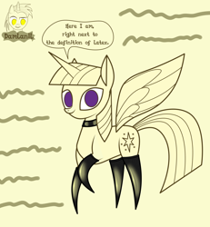 Size: 3840x4154 | Tagged: safe, artist:damlanil, imported from derpibooru, twilight sparkle, alicorn, pony, bookhorse, clothes, collar, comic, cute, dialogue, female, haycartes' method, horn, latex, latex socks, looking at you, mare, paper twilight, raised hoof, rubber, shiny, smiling, smiling at you, socks, solo, speech bubble, spread wings, twiabetes, twilight sparkle (alicorn), vector, wings