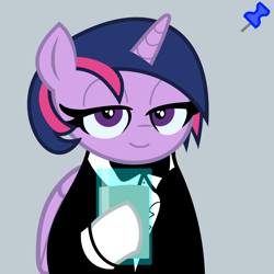 Size: 2048x2048 | Tagged: safe, imported from ponybooru, twilight sparkle, alicorn, acres avatar, base used, based, chocolate, chocolate milk, clothes, holding, lidded eyes, looking at you, milk, suit, tuxedo, twilight sparkle (alicorn)